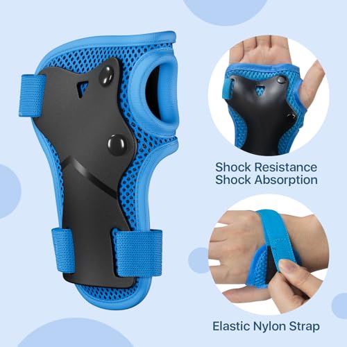 Knee Pads for Kids Knee Pads and Elbow Pads Toddler Protective Gear Set Kids Elbow Pads and Knee Pads for Girls Boys with Wrist Guards 3 in 1 for Skating Cycling Bike Rollerblading Scooter-Blue M