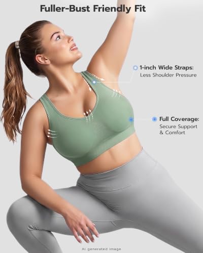 FITTIN Adjustable Sports Bra for Women 3X-Large Black Green Grey Support