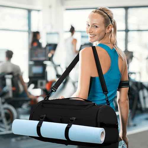 Gym Bag for Men Women with Shoes Compartment - Duffle Bag, Travel Backpack, Sports Backpack, Weekender Overnight Bag with Wet Pocket - Black, MIYCOO