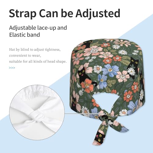 Working Cap, Scrub Cap with Sweatband, Adjustable Tie Back Hat Breathable Headgear for Women/Men