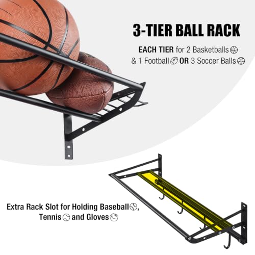 XCSOURCE Black 3-Tier Wall Mount Sports Equipment Organizer