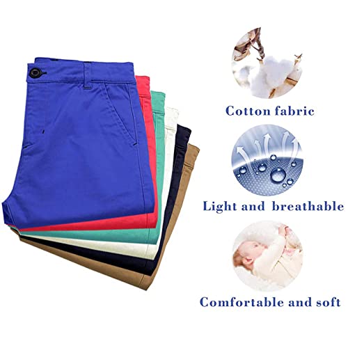 Boys Chino Shorts with Adjustable Waist - Flat Front, 11-12 Years, Blue