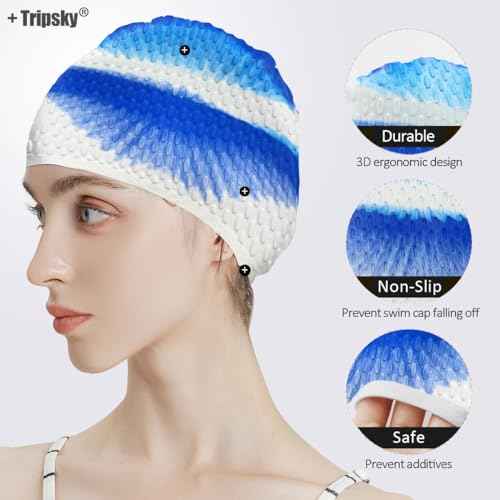Tripsky Silicone Swim Cap,Comfortable Bathing Cap Ideal for Curly Short Medium Long Hair, Swimming Cap for Women and Men, Shower Caps Keep Hairstyle Unchanged¡¦