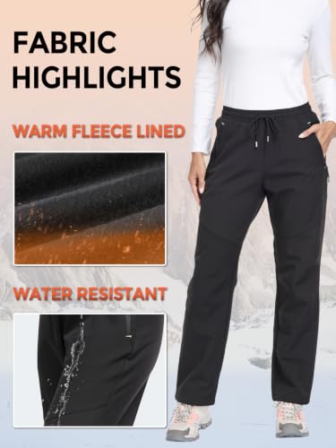 Women's Snow Ski Pants Waterproof Windproof Fleece Lined Insulated Hiking Trousers - 3X-Large Black