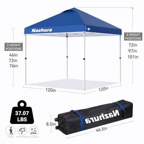 Nazhura 10' x 10' Pop Up Canopy Tent with Sand Weight Bag, Freestanding Sun Shelter for Picnic and Camping, One Person Setup and Height Adjustable (Blue)