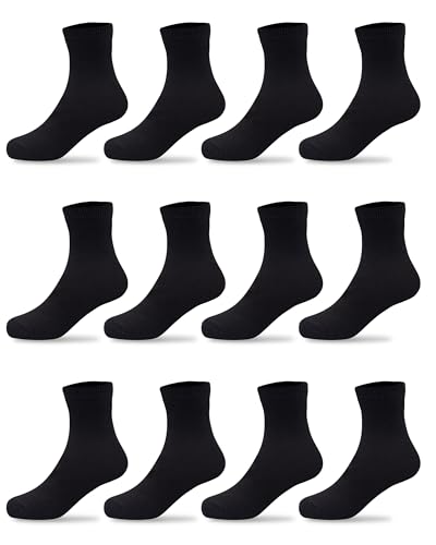 Kids Crew Socks 12 Pairs - White Black Gray Cotton Socks for Boys & Girls