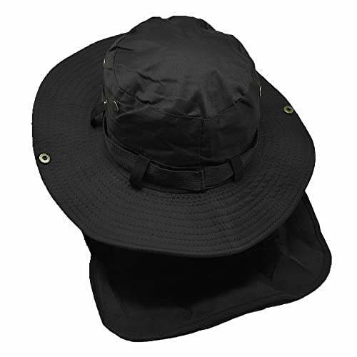 Glory Max Bucket Boonie Hat with Neck Flap Cover Sun Safari Wide Brim Fishing Garden Hiking Cap (Black)