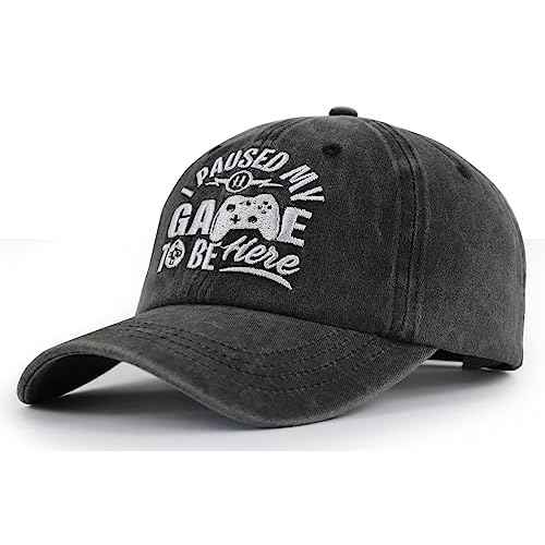 Gaming Hats for Men Women, Funny Video Game Party Decorations Stuff, Birthday Gamer Gifts for Gamers Boys Son Grandson Boyfriend, Adjustable Washed Cotton I Paused My Game To Be Here Baseball Cap