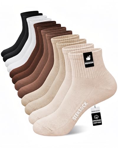 Coffee Ankle Socks for Women - Athletic Cotton Quarter Socks, 6 Pairs