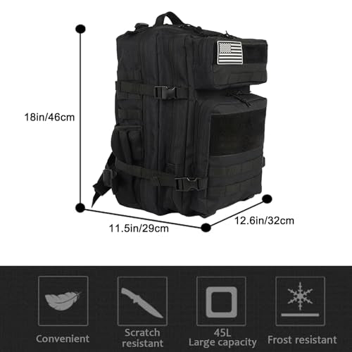 Military Tactical Backpack for Men and Women Large Army 3 Day Pack Molle Bag Backpacks bag 45L with MOLLE System for Travel,Work,Camping,Hunting,Hiking,Sports(Black)
