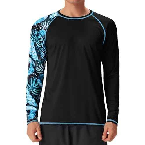 FISHEAL UPF 50+ Mens Swim Shirts, Long Sleeve Sun Protection Shirt, Quick Dry UV SPF Rash Guard for Beach Water Fishing