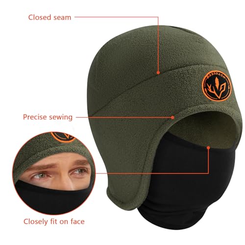 BASSDASH Soft Fleece 2-in-1 Hat with Ski Mask Ear Flap Ice Fishing Hunting Beanie for Men Women Cold Weather Winter