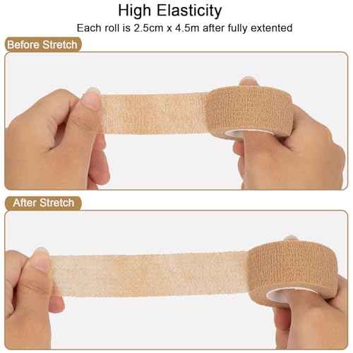 12 Pack Self Adhesive Bandage Wrap 1 Inch Cohesive Bandage Self Adherent Vet Wrap for Dog Pets Elastic Bandage Finger Tape Self Stick Wrap for First Aid Sports Athletic Tape (Mixed Colors)