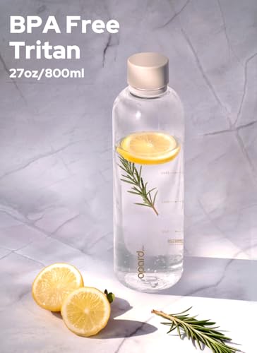 Opard Slim Water Bottle 27oz BPA-Free Leakproof Plastic Drink Bottle Clear Cream