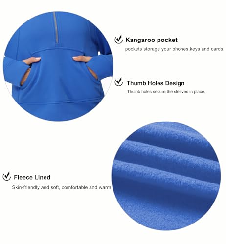Women's Half Zip Fleece Crop Sweatshirt - Stand Collar, Sea Blue, Medium