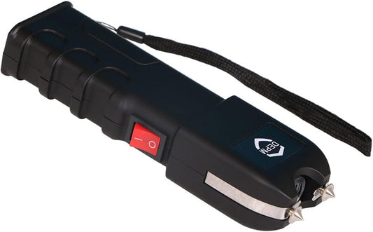 Stun Gun with Flashlight and Anti-Grab Bar Technology, Billion Heavy Duty Stun Gun, 120 Lumens, Rechargeable Battery, Safety Switch, Includes Wrist Strap and Belt Holster, Black Stun Gun