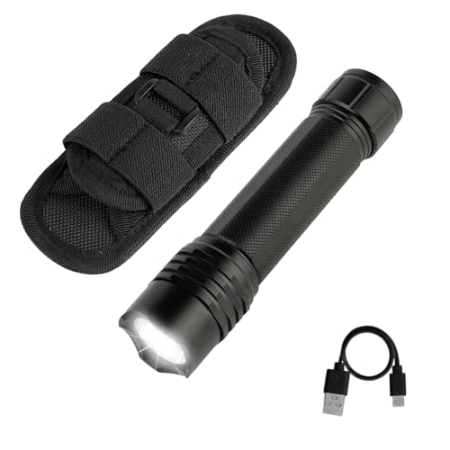 KunHe Rechargeable Flashlight Handheld Flashlights Tactical Flashlight with Belt Holster Bright LED Duty Flash Light with 4 Modes Long Lasting IPX7 Water Resistant