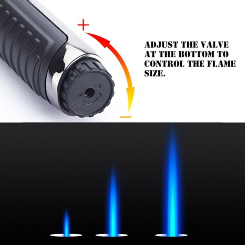 Yeuligo Long Torch Lighter with Visible Window & Adjustable Flame - Dark Gray, 7.6in Refillable Gas Lighter for Kitchen Fireplace Camping Grill BBQ