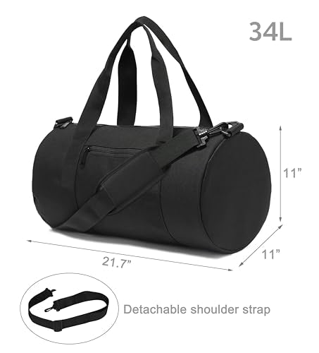 Black 21-Inch Large Gym Duffle Bag for Men Women Travel & Workout - 34L