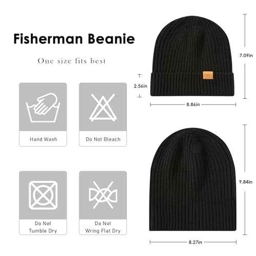 100% Merino Wool Fisherman Beanie Hat, Unisex Warm Winter Hats, Soft Breathable Knitted Short Cuffed Cap