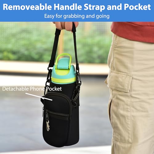 Water Bottle Carrier Bag with Strap for 24 oz Bottles - Black & Adjustable