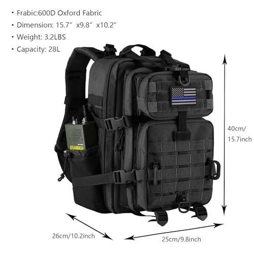 Hannibal Tactical 30L MOLLE Assault Pack Military Backpack Black - 3-Day Rucksack