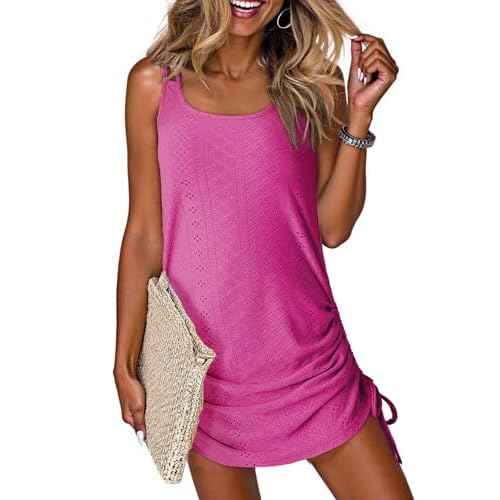 Dokotoo Women's Hollow Out Cover Up Swimwear Beachwear Double Shoulder Straps Sleeveless Mini Dress Drawstring Beach Dress