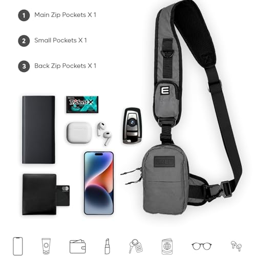 Grey Mini Sling Bag for Men and Women Crossbody Travel Backpack with Adjustable Shoulder Straps