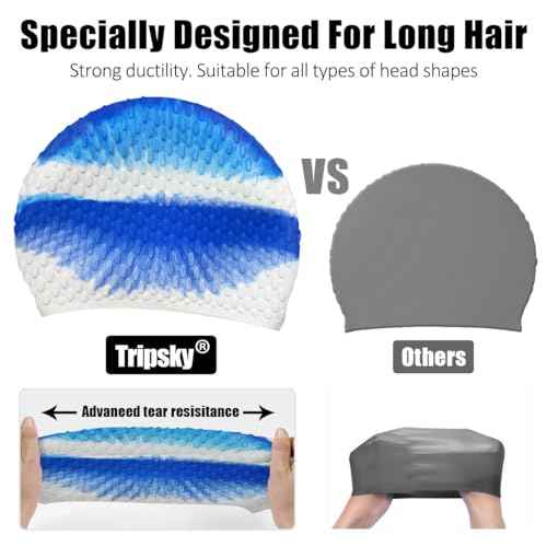 Tripsky Silicone Swim Cap,Comfortable Bathing Cap Ideal for Curly Short Medium Long Hair, Swimming Cap for Women and Men, Shower Caps Keep Hairstyle Unchanged¡¦