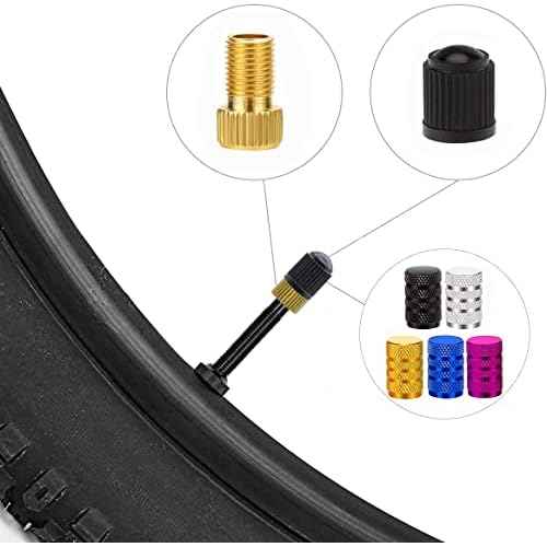 Presta Valve Adapter, 5 Pcs Presta to Schrader Adapters, French/UK to US Bike Valve Adapter with 15 pcs Valve Caps, Bicycle Pump Adapter for Mountain Bike, Road Bike and Cars (Blue)