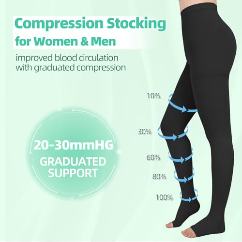 X-Large Beige Black 20-30mmHg Compression Pantyhose for Women Men