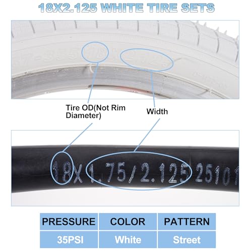 Kids 18 Inch Bicycle Tire and Tube Set - White, 2.125 Size, All Terrain