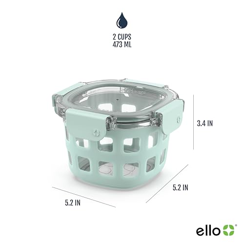 Ello DuraGlass Food Storage Container - 2 Cup with Silicone Sleeve - Yucca Variation