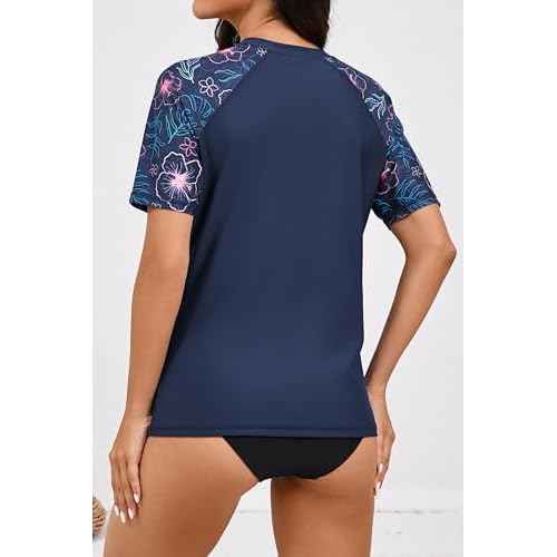 Halcurt Women's Short Sleeve Rash Guard Swimsuit Top Swim Shirt Only Swim Tee UPF50+ Quick Dry Swimsuit