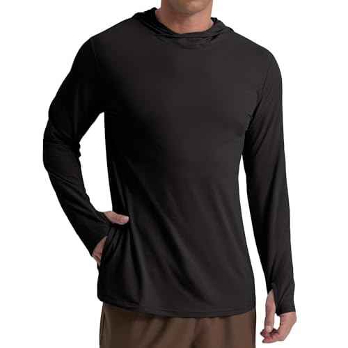 Askdeer Men's UPF 50+ Fishing Shirts Long Sleeve Lightweight Sun Protection Hoodie Shirt UV Hiking Rash Guard Shirts