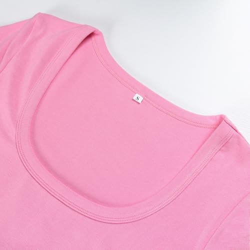 GEMBERA Women's Fitted Pink Short Sleeve Scoop Neck T-Shirt - X-Large