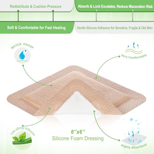 NeuHeils Silicone Foam Wound Dressing 6x6 Inch Pack of 10 for Bed Sores