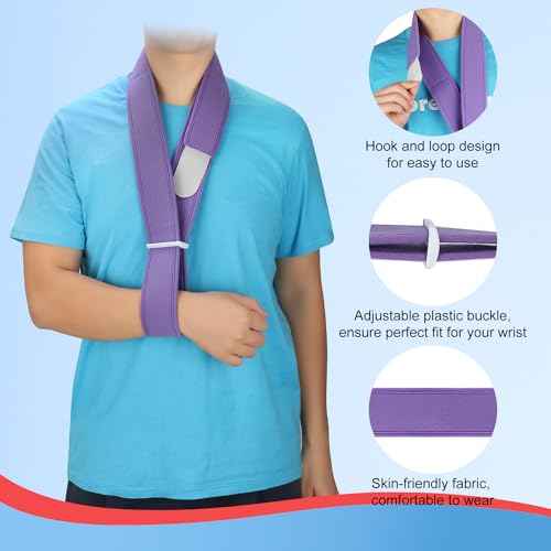 supregear Arm Sling, Adjustable Collar and Cuff Sling, Lightweight Simple Shoulder Immobilizer Arm Elbow Support Strap for Men Women, One Size Fits Most, Purple