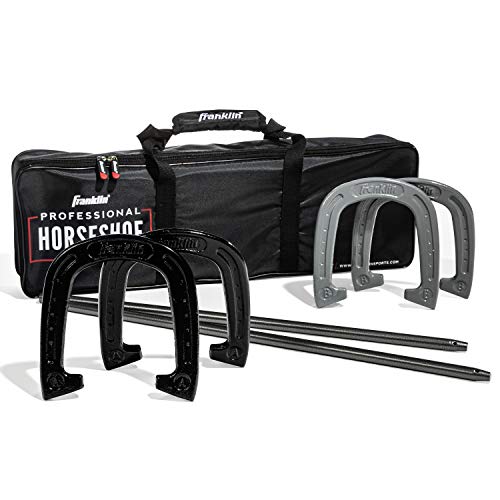 Franklin Sports Horseshoes Sets - Metal Horseshoe Game Sets for Adults + Kids - Official Weight Steel Horseshoes - Beach + Lawn Horseshoes Sets - Sets Include (4) Horseshoes and (2) Ground Stakes