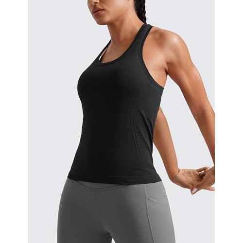 CRZ YOGA Seamless Racerback Tank Tops for Women - Gym Workout Athletic Running Sleeveless Shirts Breathable Scoop Neck