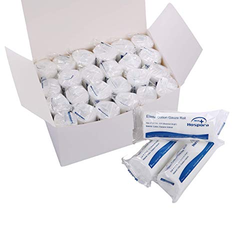 Hospora Cotton Elastic Gauze Bandage Set - 24 Rolls, 4 Inches, First Aid