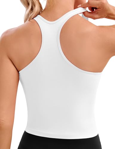 MathCat Cropped Racerback Workout Tank Top for Women with Padded - Medium, White