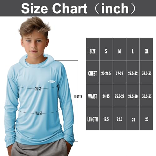 Palmyth Boys Fishing Shirt with UPF 50+ Sun Protection, Long Sleeve Hoodie - Ice Blue, Cowboy Master, Large