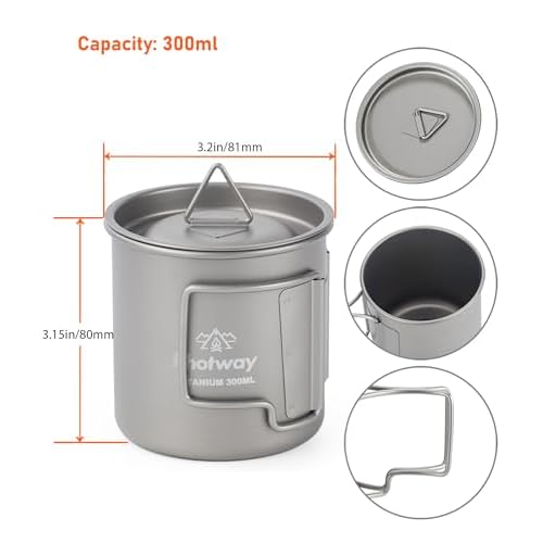 Camping Titanium Mugs Cups 300ml Camp Coffee Mug with Lid - Ultralight Backpacking Camp Cup for Hiking Backpacking Camping Open Fire