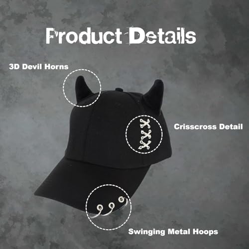 Trendy Adjustable Trucker Hat with Devil Horns, Metal Ring Casual Baseball Cap Women Men, Breathable Cotton K-pop Cap