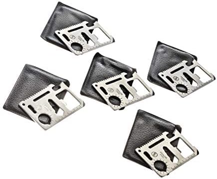 SE 11-Function Stainless Steel Survival Pocket Tool - Compact, Credit Card-Sized Multi-Tool with Leatherette Case - Ideal for Camping, Hiking, and Outdoor Activities- MT908-1