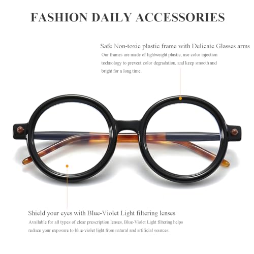 Gleyemor Retro Round Glasses for Men Women Vintage Circle Glasses Frames Costume Cosplay Eyeglasses Anti Blue Light Lens