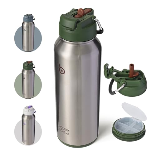 40 oz Sports Water Bottle with Pill Organizer - Terra Green