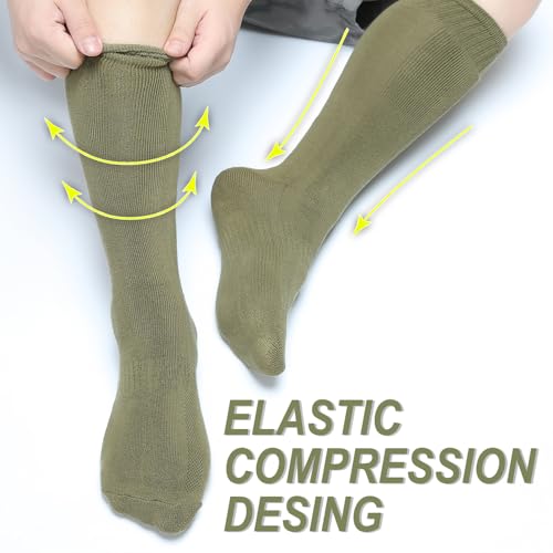 Men's Hiking Socks - Tactical Over-the-Calf Work Boot Socks 4 Pack, Green, Large