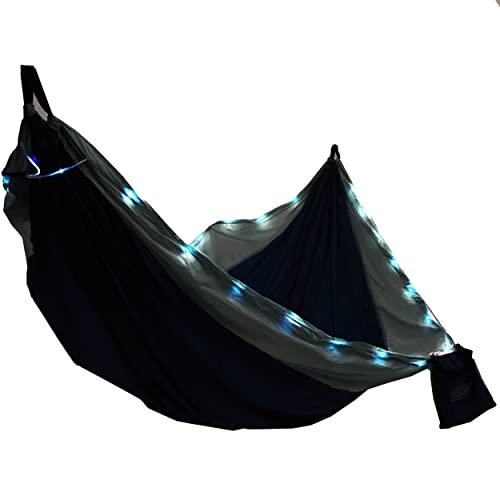 Equip Outdoors Portable Camping Illuminated Hammock, Hanging Kit Included, Two Person Light Up Hammock, Blue, 124'' L x 77'' W (99554)